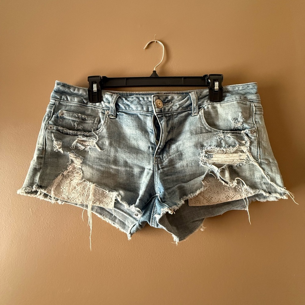 American Eagle Outfitters Blue Distressed Jean Shorts